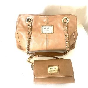NICOLE MILLER tan handbag with matching wallet